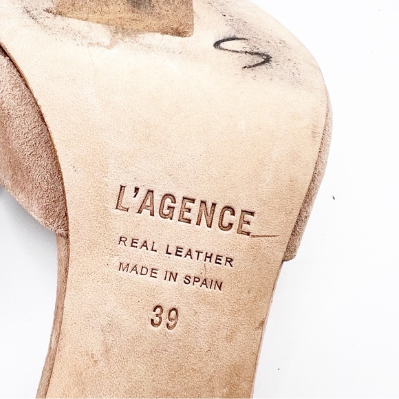 L'Agence Womens Lolita Suede Open Toe Mules EU39 Tan Stiletto Heel Pointed Toe - Picture 10 of 12